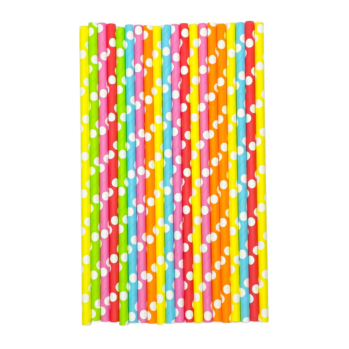 100pcs Biodegradable Straight Paper Straws Rainbow Polka Dot Milk Coffee Bubble Tea Straws Party Birthday Wedding Supplies 6mm