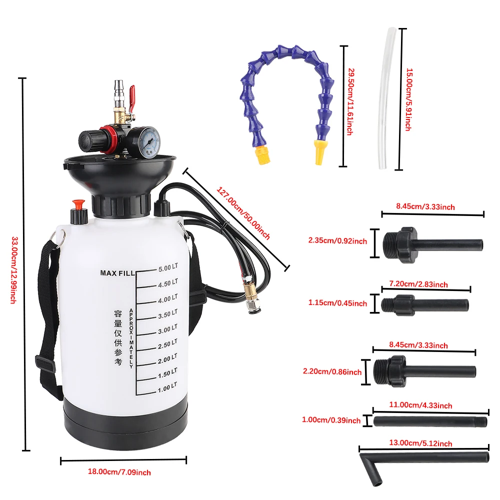 5L Pumpe Ölwechsel Auto Kraftstoff Füllung Bremsflüssigkeit Tanken Hochdruckmanometer 150PSI 1/4" Adapter Pneumatische Ölpumpe Garage Werkzeug – Detail 10