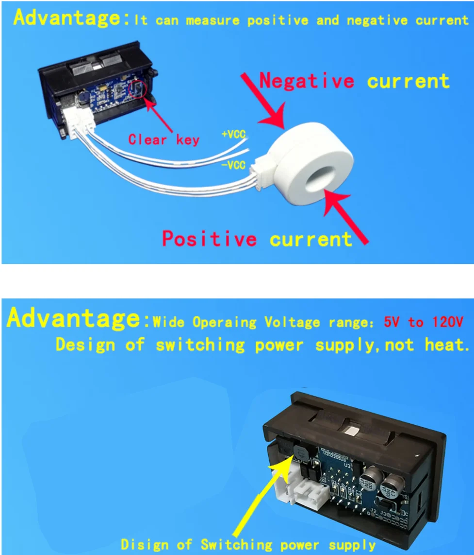 Hall Ammeter Voltmeter DC 0-300V &plusmn; 50A 100A 200A 400A Battery Monitor LED Digital Current Voltage meter 12V 24V 36V 48V 60V CAR