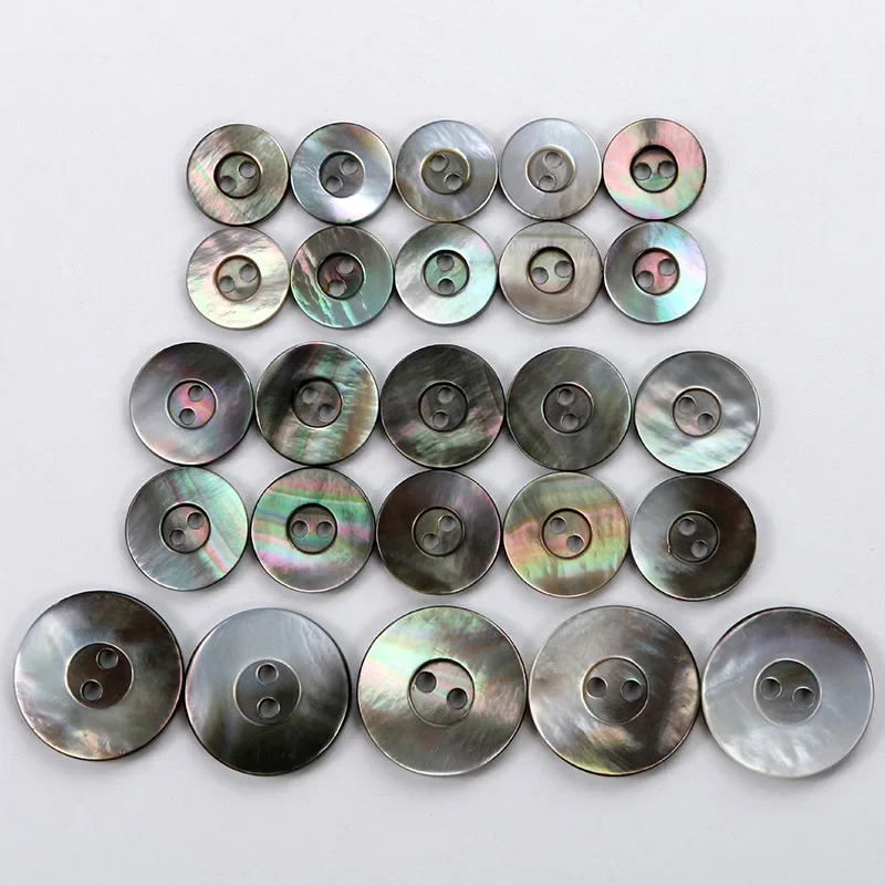 10PC Natural Black Mother of Pearl Seashell Classic Round 2-holes Flatback Buttons Dazzling Aurora Shirt Cufflinks Sewing Crafts 4