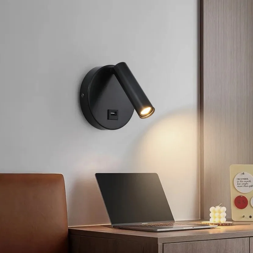 Modern LED Wall Lamp Folding 350 Degree Rotating Wall Lamp with USB Charging Interface Hotel Bedroom Bedside Study Reading Light