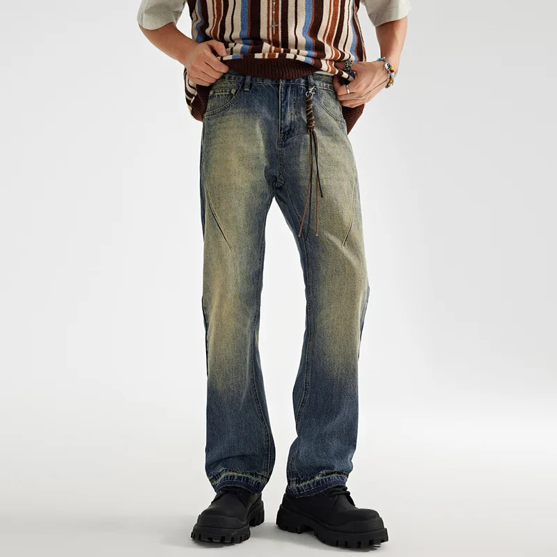 

Fall/winter new high street vintage jeans men's loose straight wash wide-leg trousers