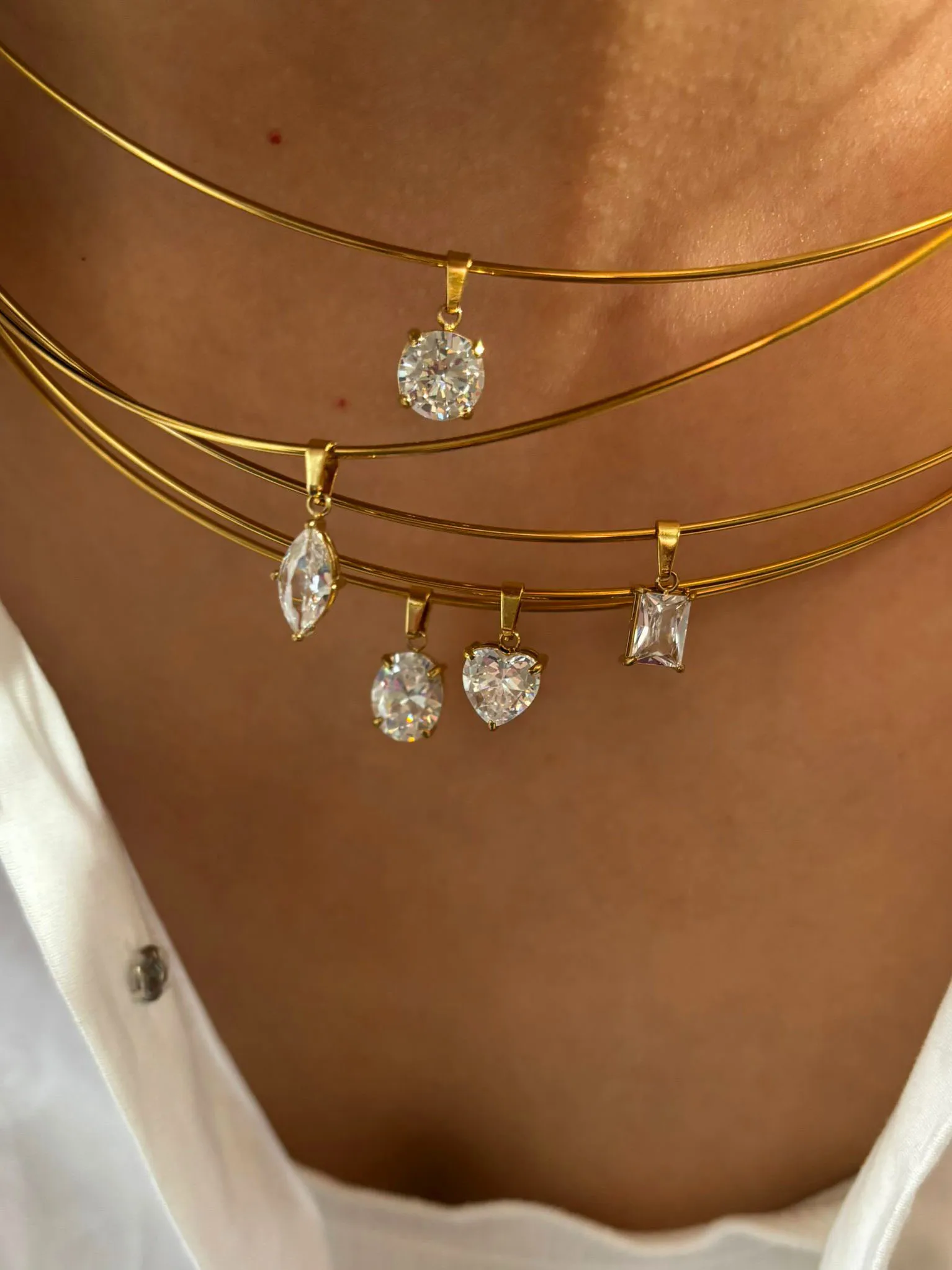 GHIDBK Statement 5 Designs Sparkling AAAA Zircon Pendant Necklace For Women Stainless Steel Choker Necklace Trendy Daily Jewelry