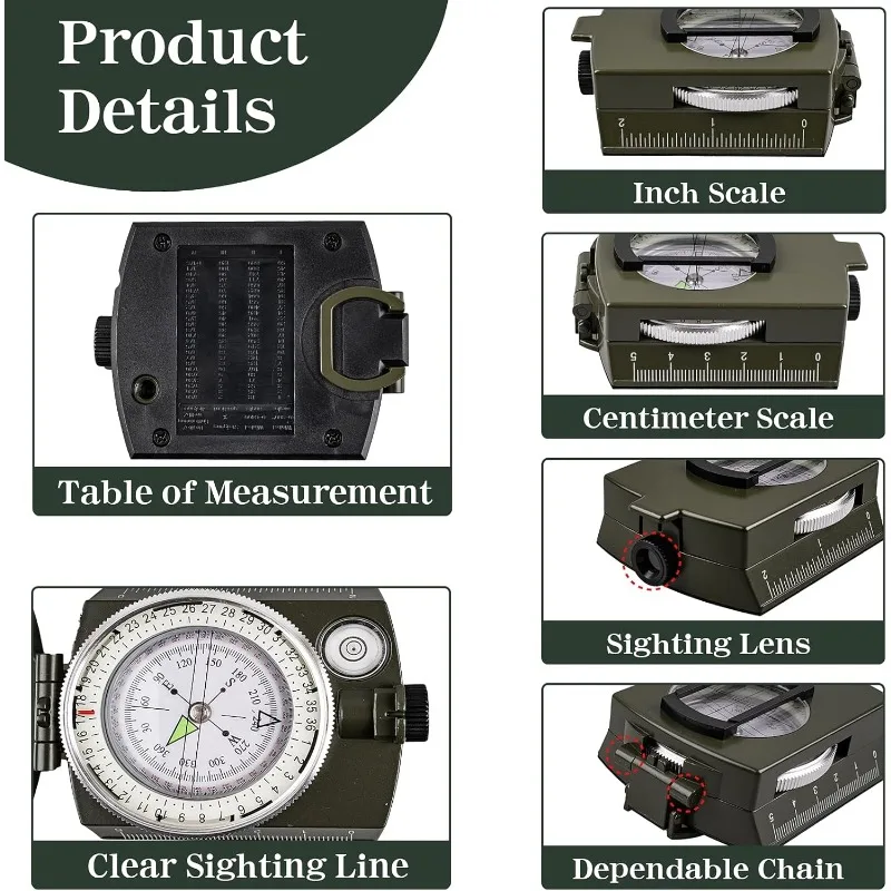 Tactical Survival Military Compass Waterproof Durable Pocket-sized Transmission Aiming for Hiking