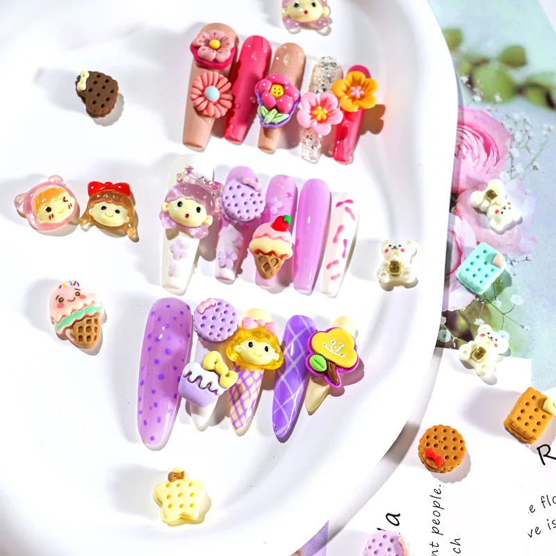 

Candy-colored Manicure Bag Resin Cute Cartoon Accessories Mixed Mini Flower Ice Cream Girl Heart DIY Handmade Nail Accessories