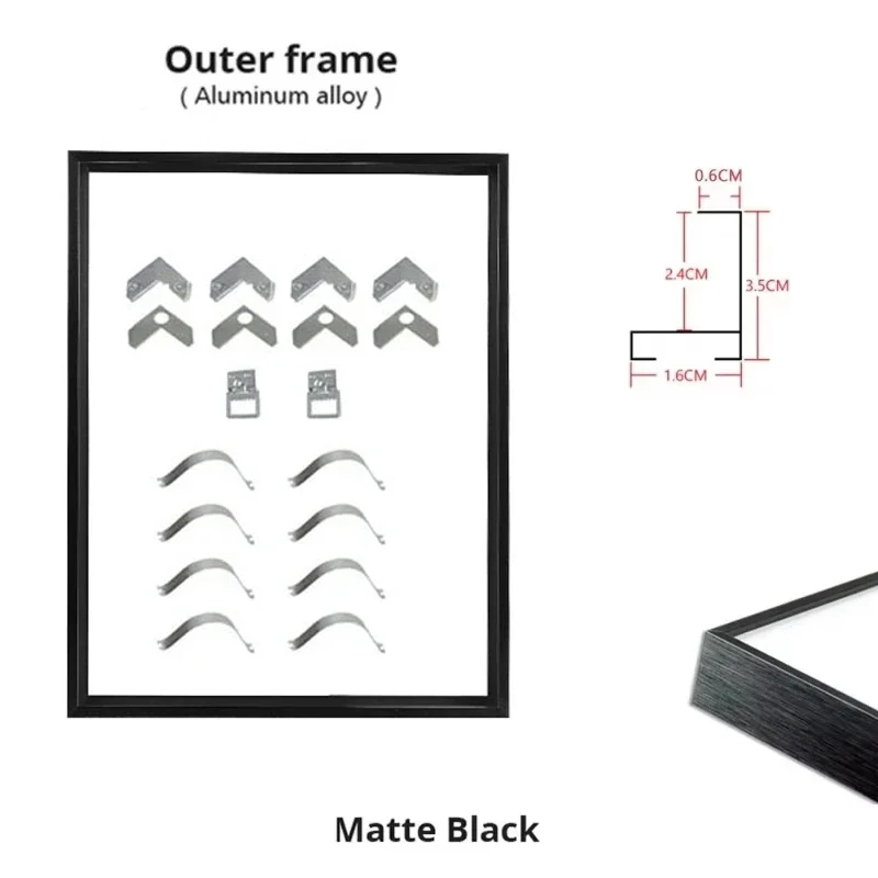 מסגרת אלומיניום שחורה מאט בגודל קטן של 50 קילומטרים לתמונת קנבס, מסגרת אלומיניום מתכתית לסלון, פוסטר תמונה לעיצוב הבית
