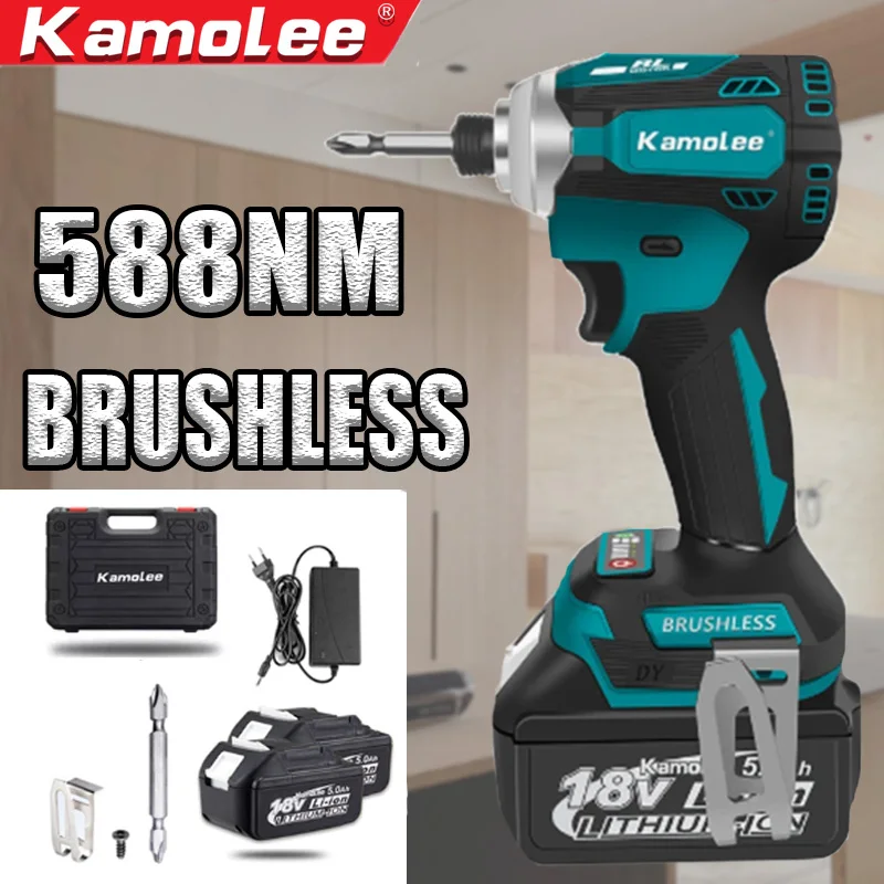 Kamolee 588Nm Avvitatore Elettrico A Percussione Senza Fili Avvitatore A 5 Velocità Utensile Elettrico 1/4 "Con 3 Luci A Led Per Batteria Makita