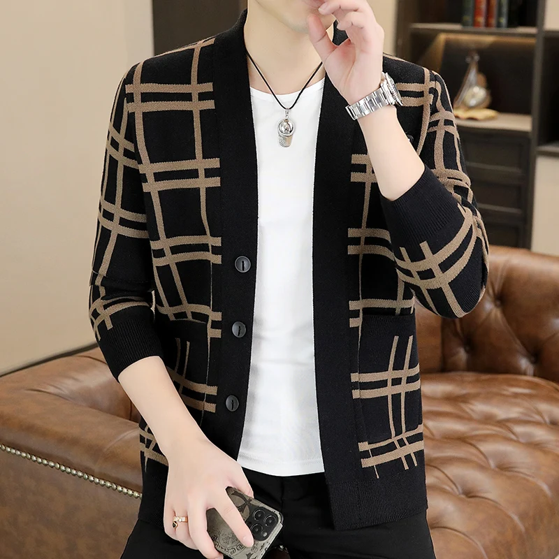 

Мужской кардиган в полоску, с V-образным вырезом и карманами