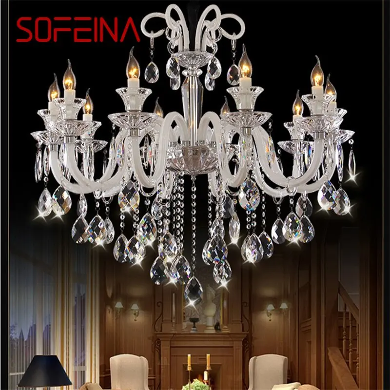 

SOFEINA Contemporary Candle Chandelier LED Crystal Pendant Light Fixtures Decorative for Home Hall Villa Parlor