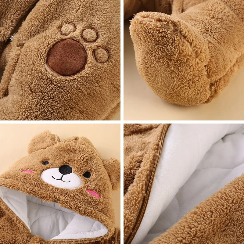 0-12M Baby Rompers Bear Toddler Girls Overall Jumpsuit Winter Warm Hooded Cotton Baby Boys Romper Infants Crawling Clothing baby clothes bear hooded jumpsuit