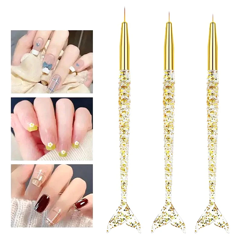 7/9/11mm Mermaid Pen Nail Art Brush Liner Line Stripe Fish Flower Painting Drawing Manicure Tools Tips Design