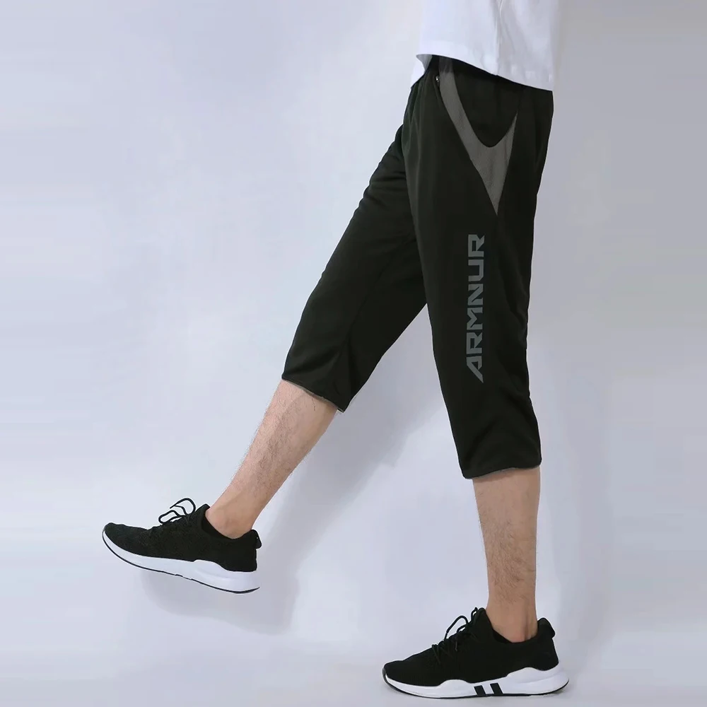 3/4 Men Sports Football Pants Zipper Pockets Athletic Football Soccer Training Sport Pants Elasticity Legging Jogging Gym