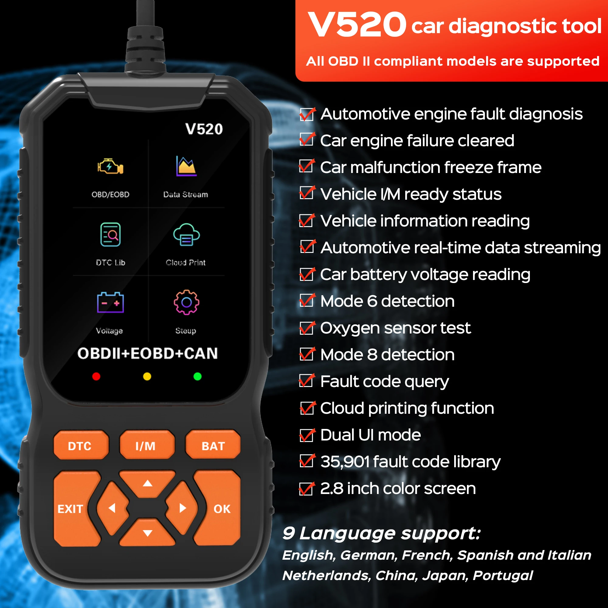 Strumento di scansione diagnostica per scanner per auto OBD2, lettore di codici di guasto per veicoli meccanici professionali, codice di guasto per lettura automatica Controllo luce del motore Fo - Image 4