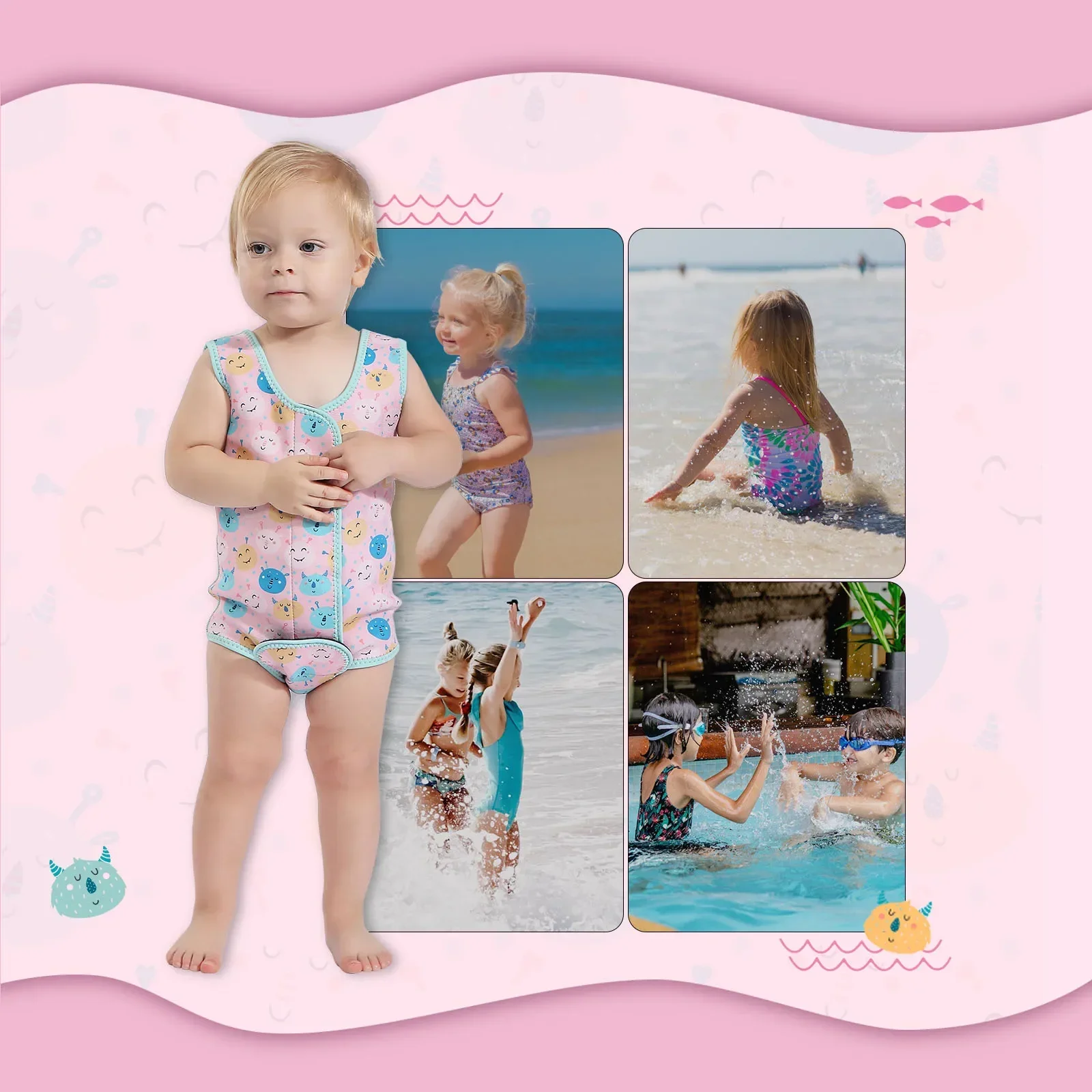 Infant Toddler 2MM Neoprene Vest Adjustable Magic Tape Front Chest Crotch UPF50+ Sun Protection Cold Proof Warm Swimming Wetsuit 1