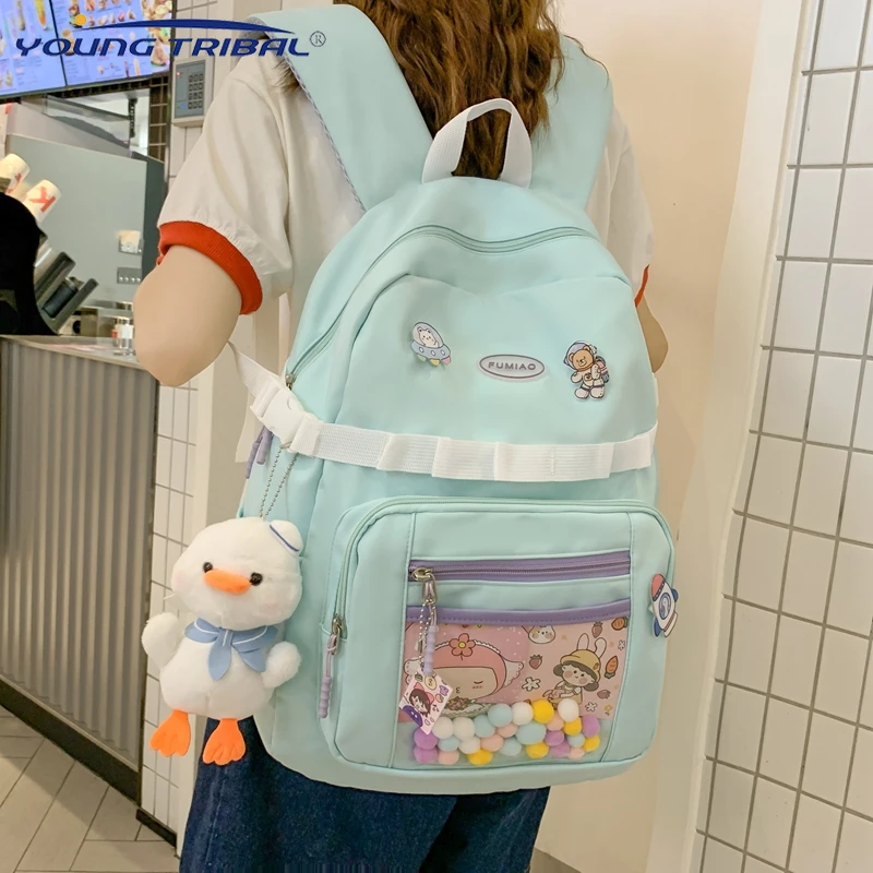 

Fashion Solid Color Nylon Schoolbags Large-capacity Laptop Backpacks Cute Backpack Women Trendy School Bag mochila