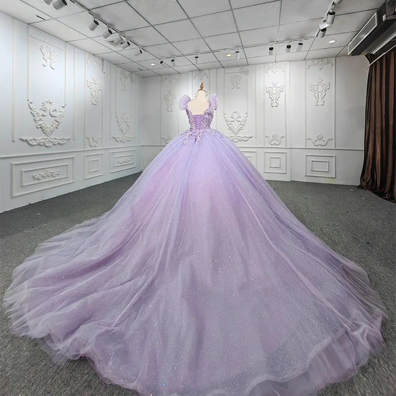 Quinceanera Dresses Ball Gown Flower Vestidos De 15 Años Purple Beading 0-neck pearls DY9941 Evening Party Dress 2022 Bar Mitzv 4