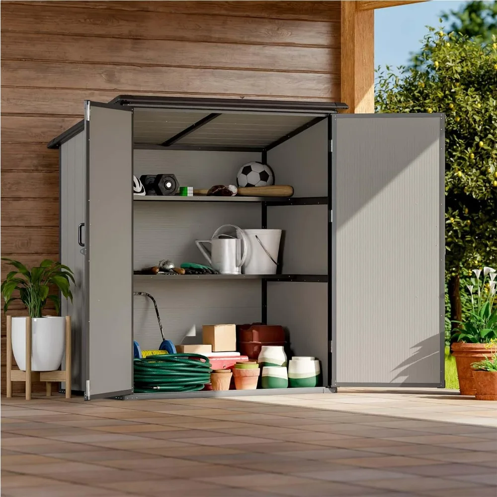 

5 X 3 FT Outdoor Storage Shed, Resin Waterproof Cabinet with Adjustable Shelves and Lockable Doors,Sheds