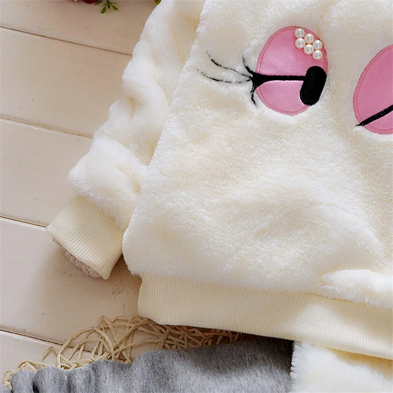 Baby girl clothes 0-3Y autumn winter girls plus velvet thick warm suit cartoon cute furry clothes baby girl two-piece suit baby's complete set of clothing