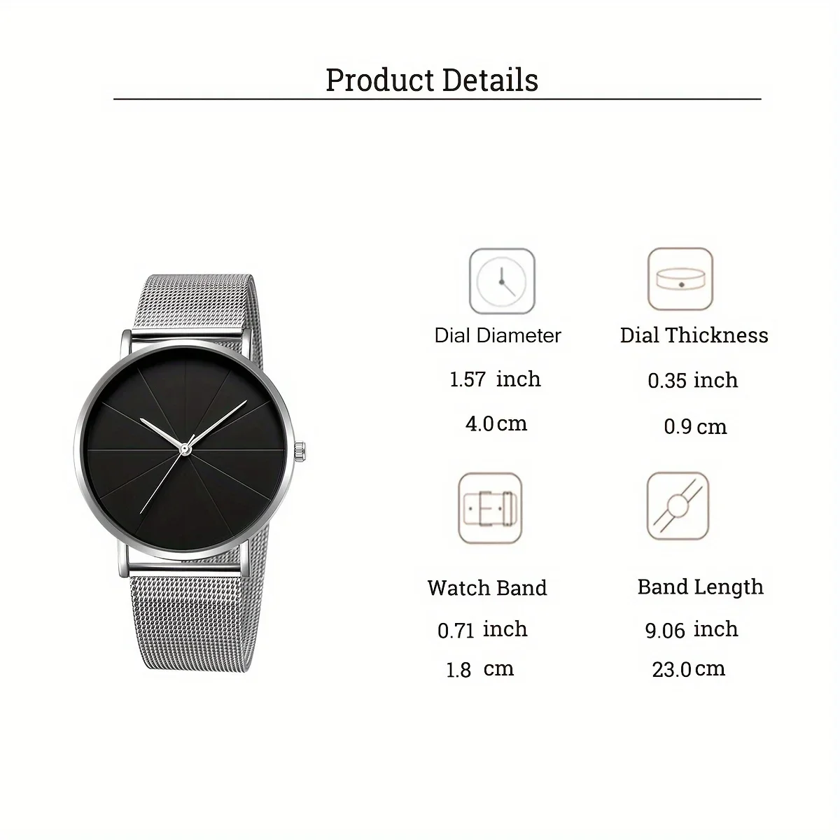 Casual Round Pointer Quartz Watch Large Geo Dial Analog Mesh Strap Wristwatch For Women Men 2