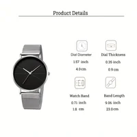 Casual Round Pointer Quartz Watch Large Geo Dial Analog Mesh Strap Wristwatch For Women Men 2