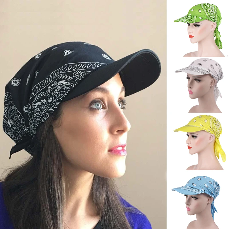 

11 Colors Wide Brim Printed Head Scarf Visor Hat UV Protection Casual Comfortable Cotton Women Summer Beach Sun Shade Cap
