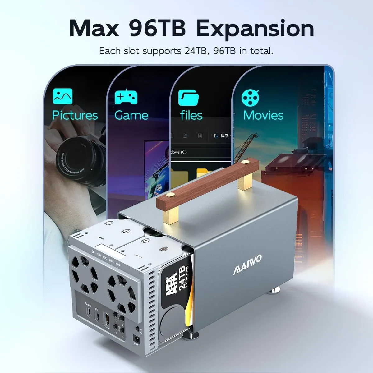 마이워 4베이 하드 드라이브 도킹 스테이션 SATA to Type-C 10Gbps 외장 HDD 도킹 (3.5인치 HDD/SSD 스테이션 지원, 최대 96TB HDD 지원)