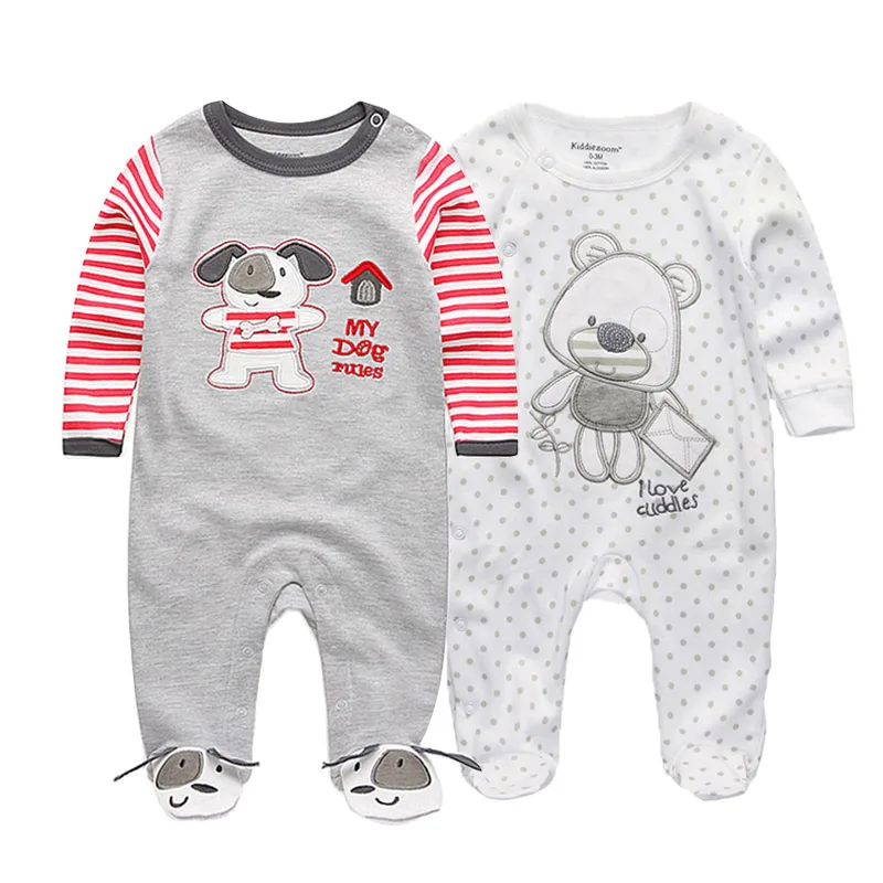 Kiddiezoom 2 Pcs Unisex 0-12Months Cartoon Long Sleeve Baby Boys Girl Romper 100%Cotton Soft Newborn Jumpsuit Infant Clothes 3