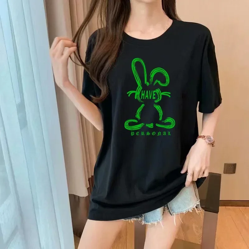 

The new style is simple rabbit print loose round neck summer dress gray22