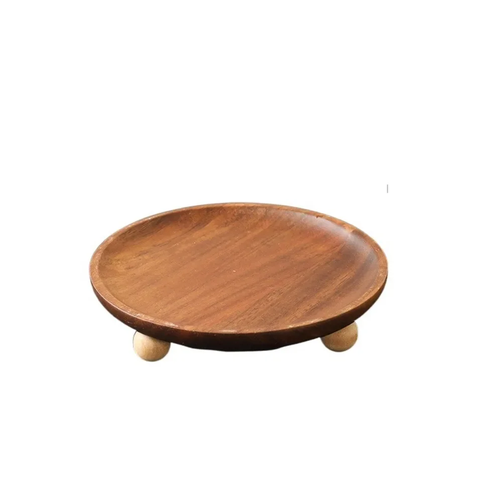 Multipurpose Retro Kitchen Serving Tray Portable Solid Wood Serving Platter Reusable Decorative Tea Coffee Plate Photo Props