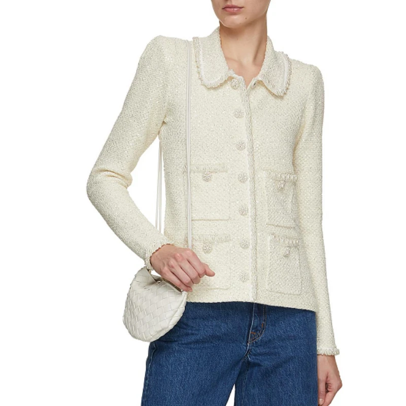 

Winter Women Ivory Lapel Long-sleeved Cardigan 2023