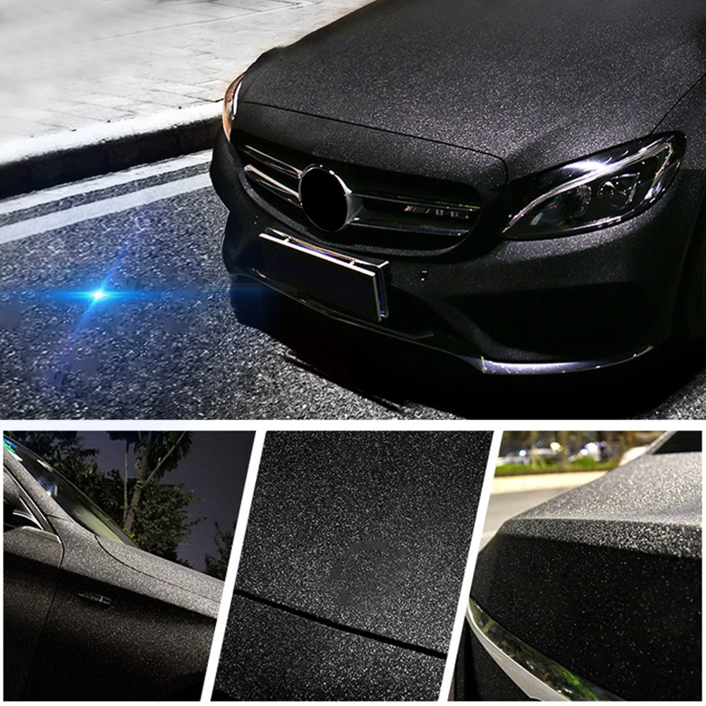 Film vinylique brillant pour carrosserie de voiture, paillettes noires, diamant, décoration automobile, pour moto