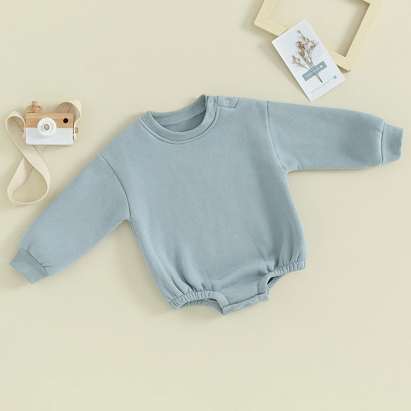 Unisex Baby Girl Boy Fall Bubble Romper Oversized Crewneck Sweatshirt Romper Solid Long Sleeve Pullover Bodysuit Top