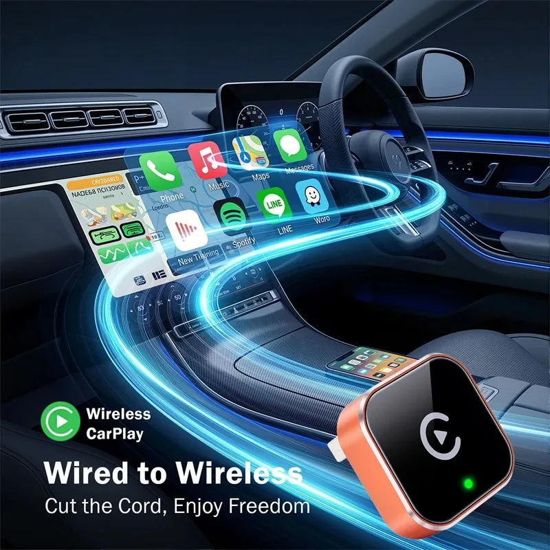 2026 신형 2in1 무선 CarPlay 어댑터&안드로이드 오토 무선 어댑터 5Ghz WiFi 타입-C/USB 플러그 앤 플레이 CarPlay 무선 카 AI 박스