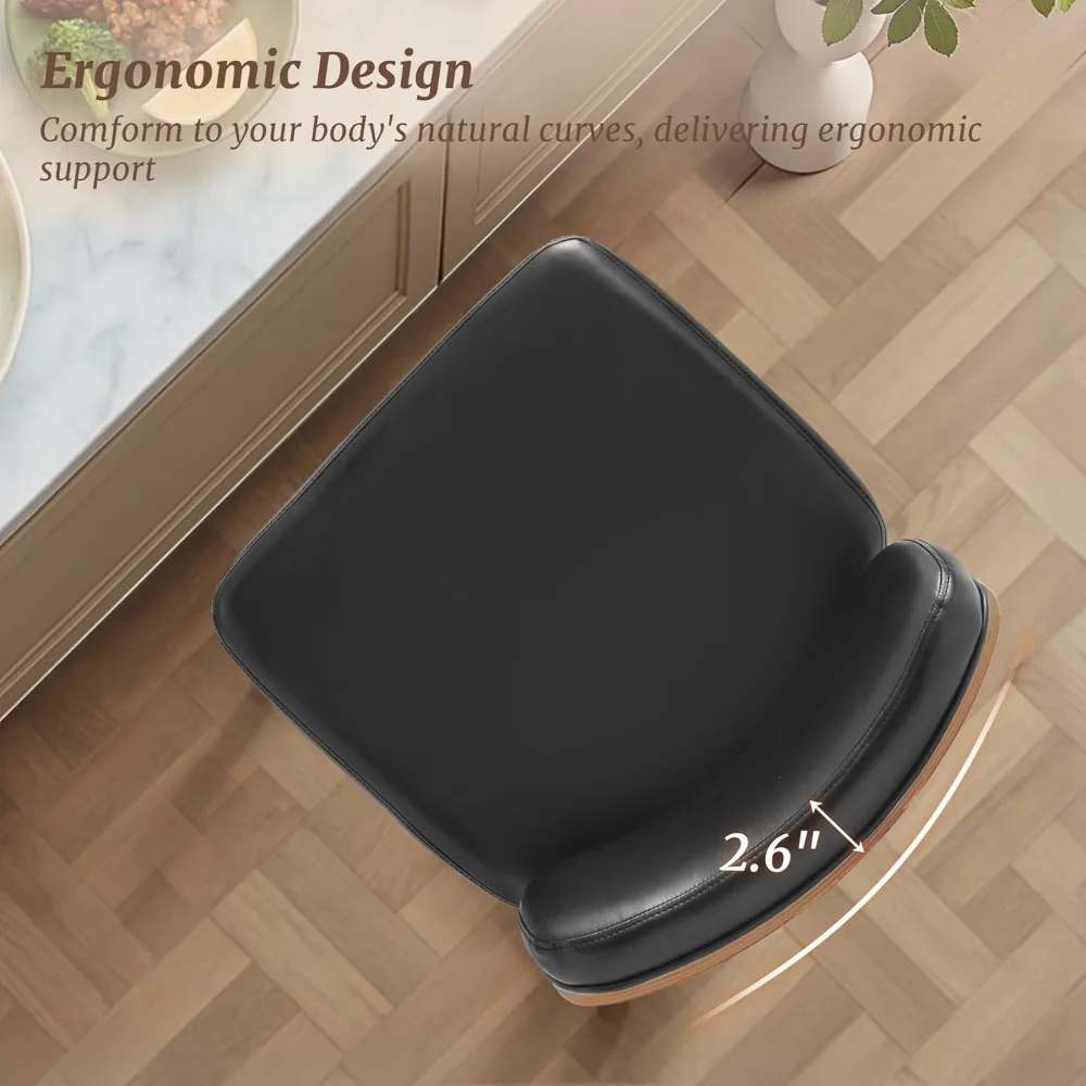 Set of 4 Swivel Counter Height Bar Stools – Mid-Century PU Leather, Walnut Legs 3