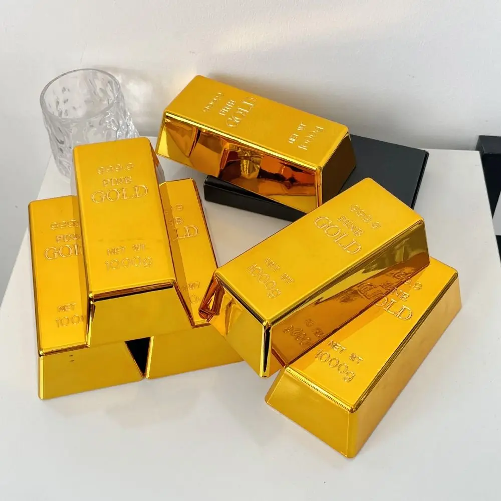 Simulation Fake Gold Bar Glittering Paperweight Bullion Bar Plastic Table Decor Gold Bar Piggy Bank Novelty Gift