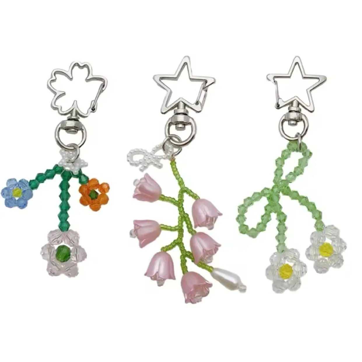 Flower Keychain Elegant Beads Holder Portable Keyrings For Car iPhone Accessories Trendy Women Handbag Bag Pendant Key Chains