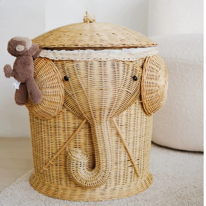 

Mifuny Wovens Storage Baskets Handmade Rattan Elephant Shaped Miscellaneous Baskets Bathroom Dirty Clothes Toy Basket Towel Box
