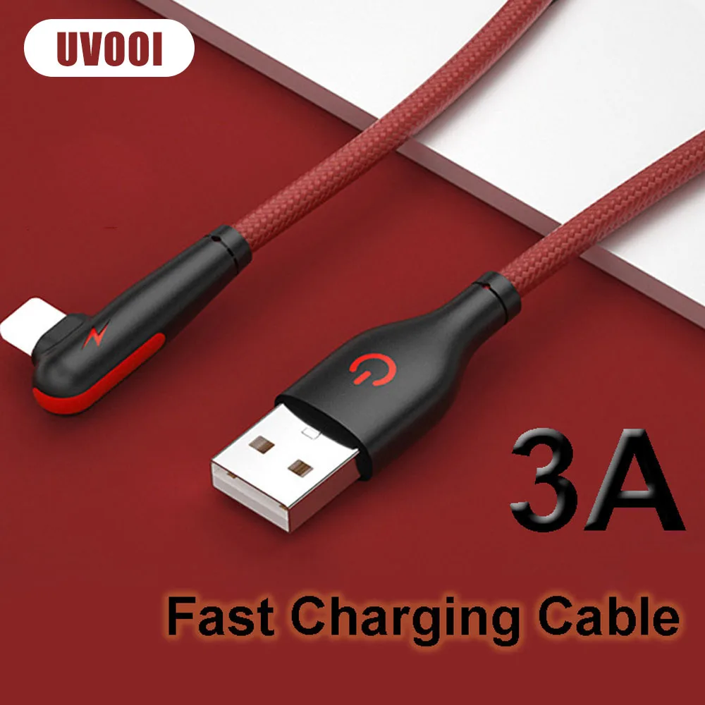 UVOOI 3A 90 Degree USB Charger Cable Fast Charging Elbow Data Transfer Cable for iPhone 6 7 8