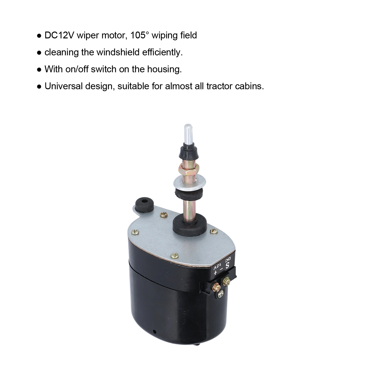 DC12V Metal Windshield Wiper Motor 105&deg; Wiping Field Universal Accessory for Tractors Wiper Motor Replacement Tractor Accessory