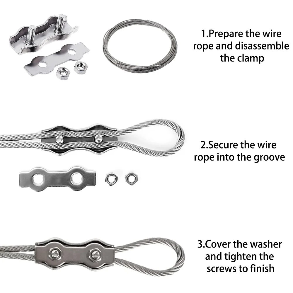1–10 Stück wasserdichte Edelstahl-Drahtseil-Clips, Einzel-/Doppelgriffe, Kabelklemmen, Spannfutterschloss, M2-M8, Kabel-Draht-Hardware-Befestigungselement – Detail 4
