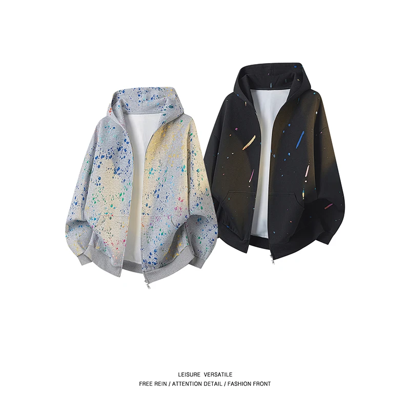 봄 가을 야외 레저 낚시 재킷 커플 패션 트렌드 컬러 블록 그래피티 고품질 야외 후드 가디건