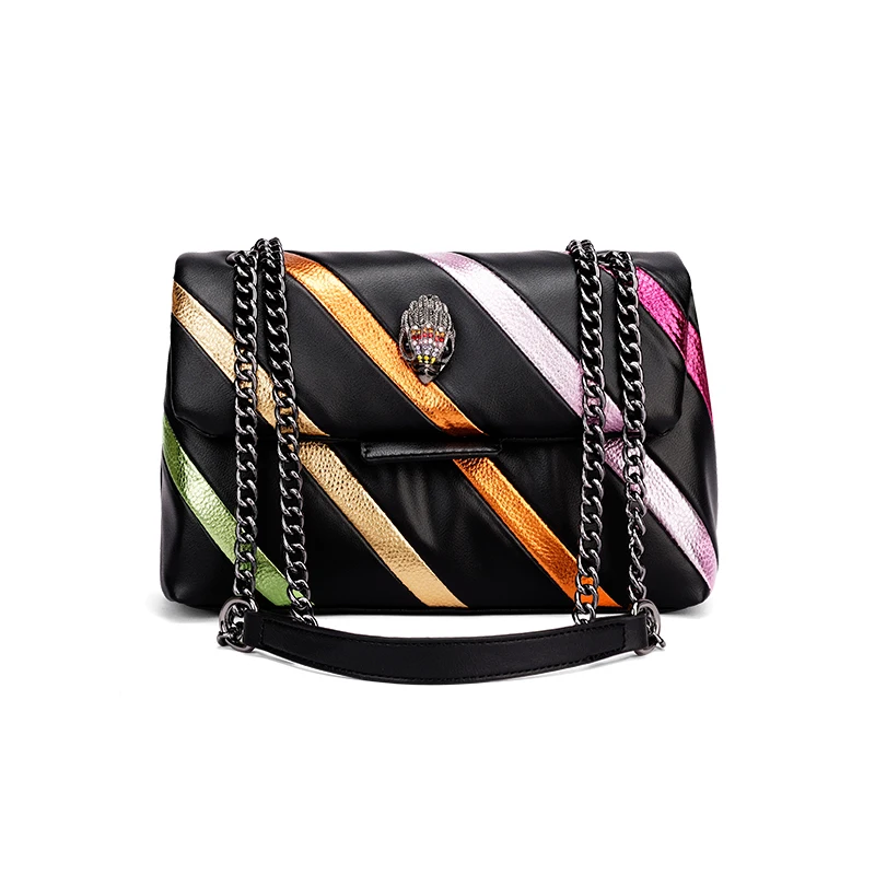 

Rainbow Eagle Head Handbag Satchel 26cm Rainbow Bird Head Splicing Shoulder Bag Color Black Stripe Shoulder Bag