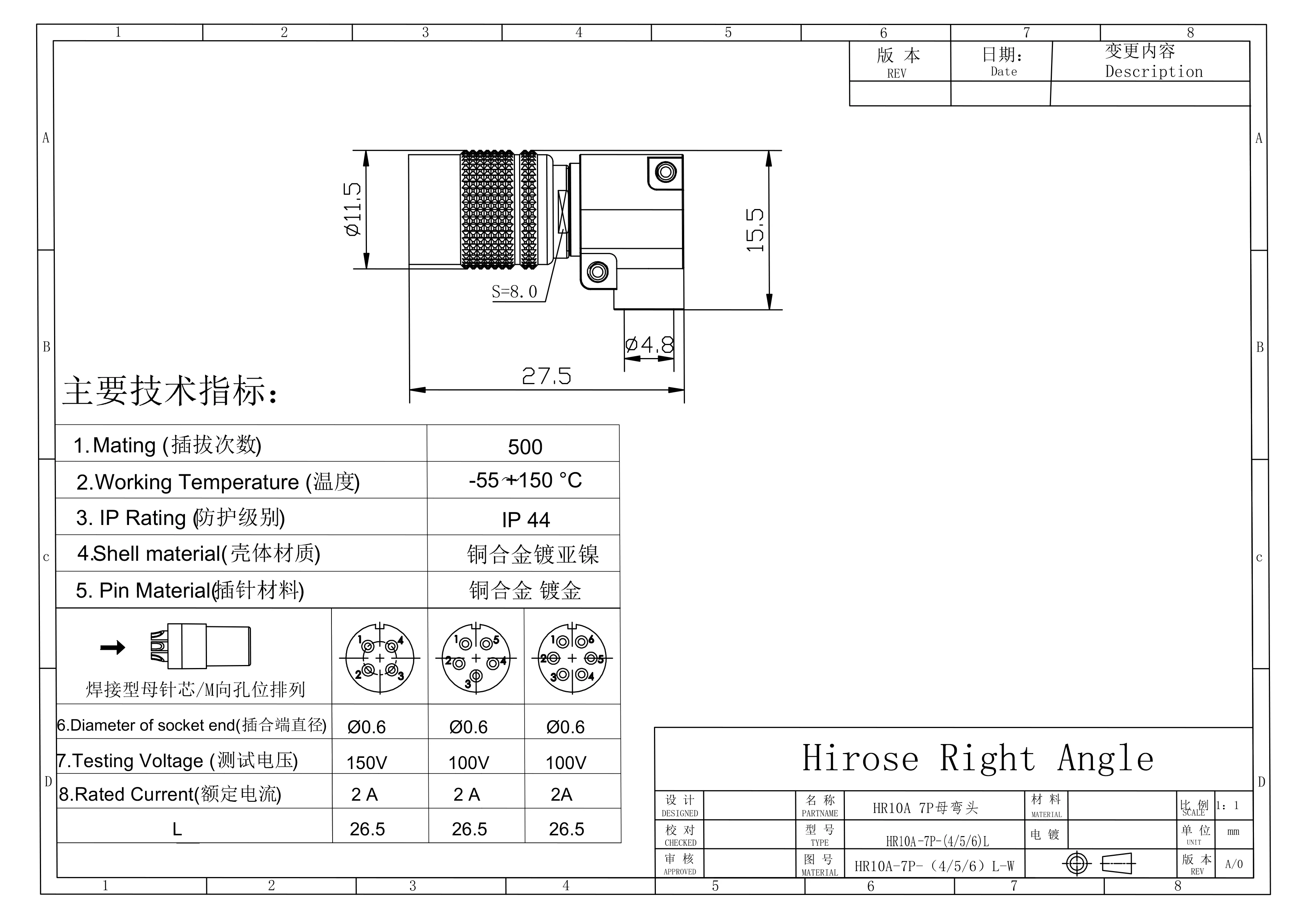 Description Picture 2 of itemHR10A-7P-5S (73)/HR10A-7J-5P (73) Hirose 5-pin connector cable docking plug industrial camera Hirose docking connector