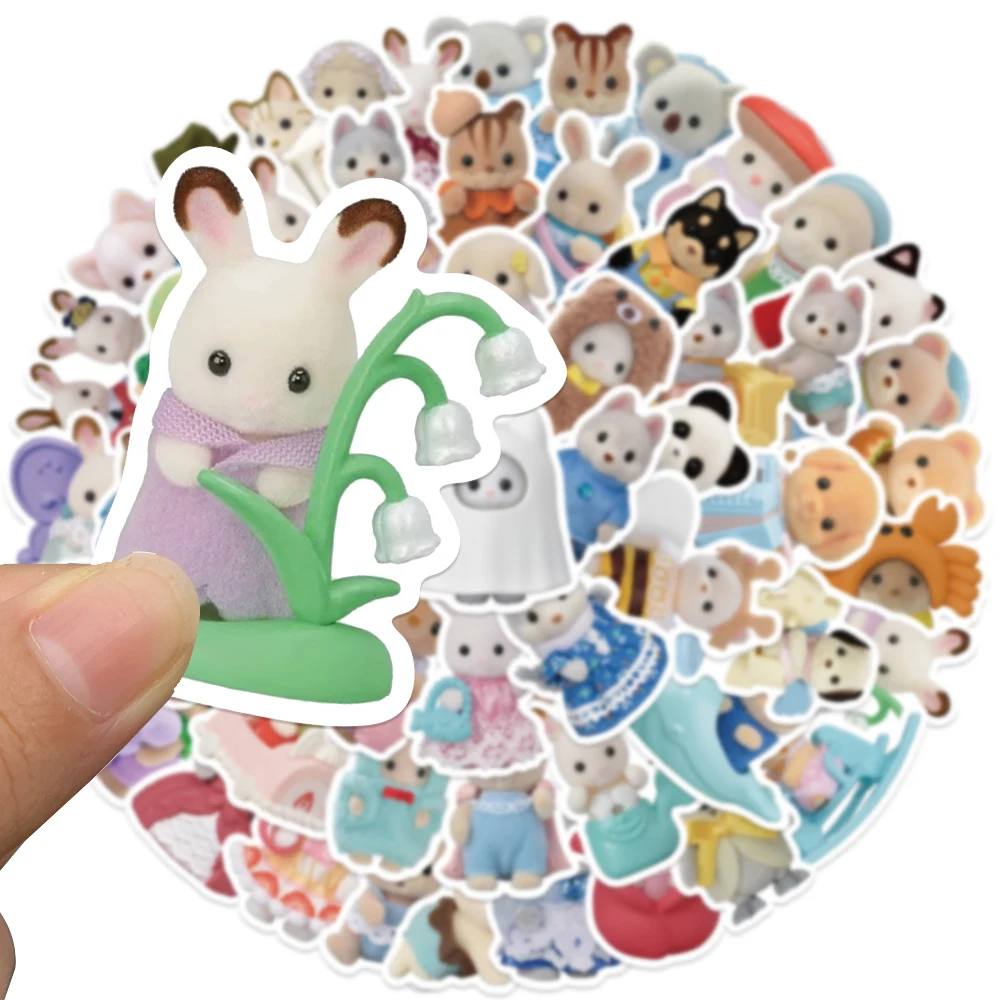Cute Doll Cartoon Bear Rabbit Stickers For Water Bottle Laptop Luggage Skateboard Guitar Stationery Kids Toy Decal Sticker 55pcs