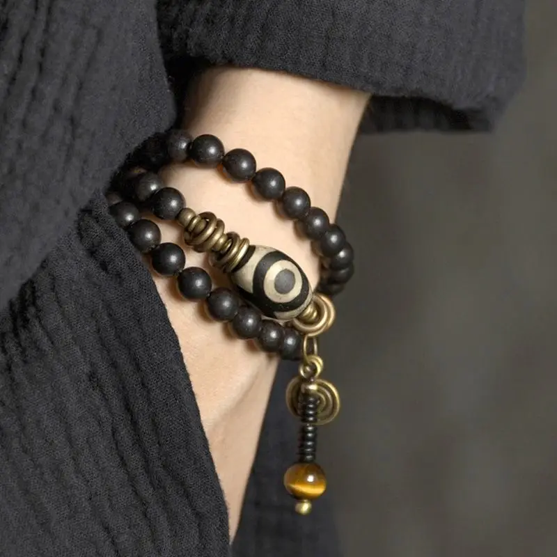 

Original Ebony National Style Bracelet for Men and Women's Couple Ethnic Style Retro Personality Multi-Circle Charms HandString