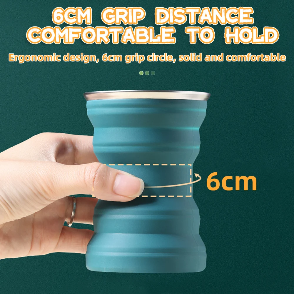 Folding Cup Portable Silicone Outdoor Heat Resistant Foldable Mug with Lid Collapsible Travel Drinking Cups for Camping