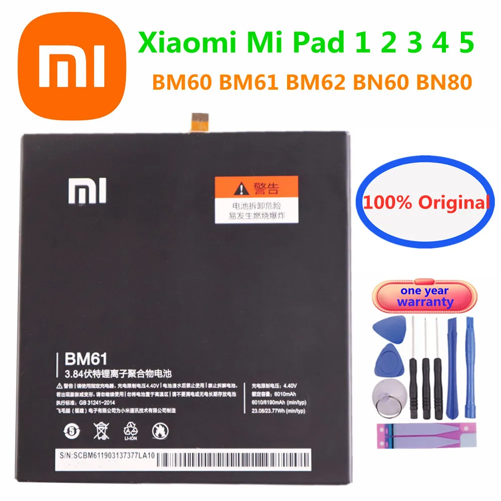 

High Quality Xiao mi 100% Orginal Tablet Battery For Xiaomi Mi Pad 1 2 3 4 5 Pad1 Pad2 Pad3 Pad4 Pad5 BM60 BM61 BM62 BN60 BN80