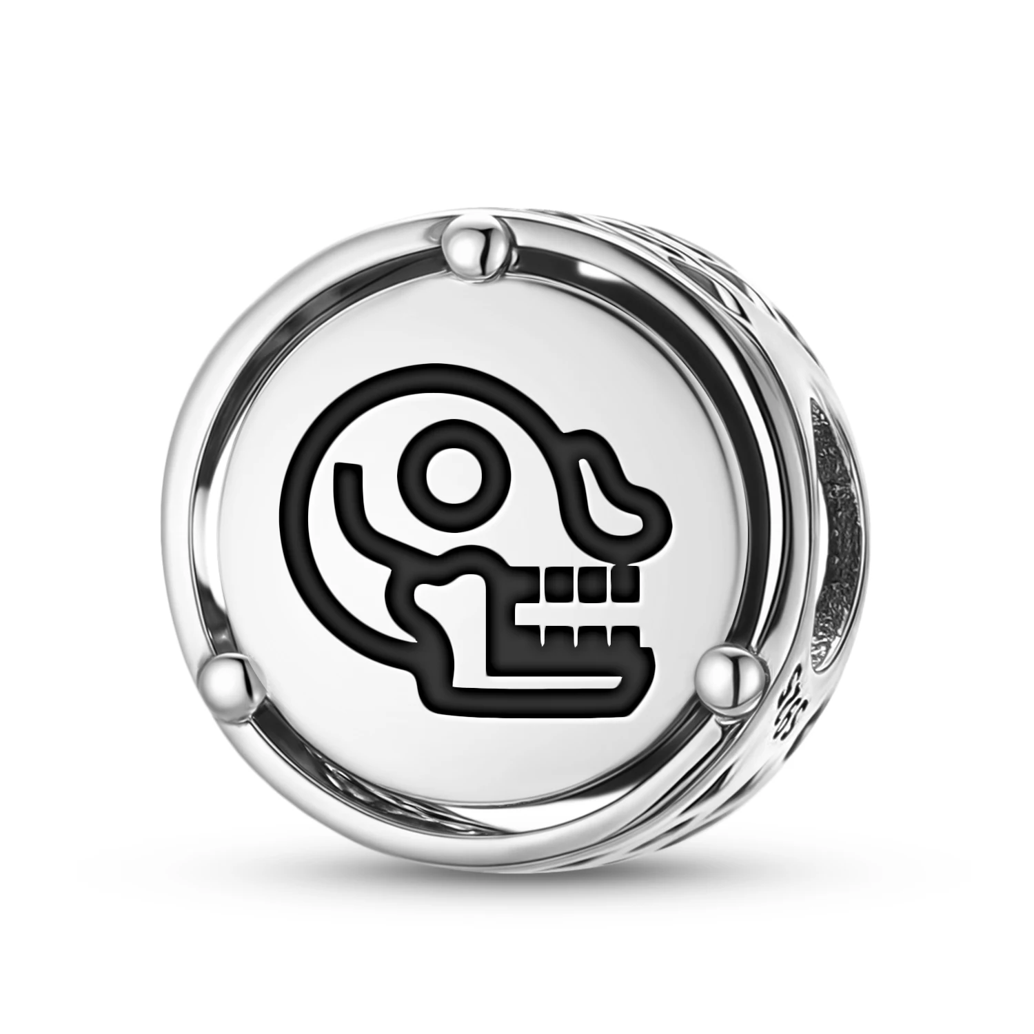Aztekischer Miquiztli-Charm aus 925er-Sterlingsilber mit Symbol, passend für Original-Armbänder, DIY-Schmuck, Accessoires, Familienperle