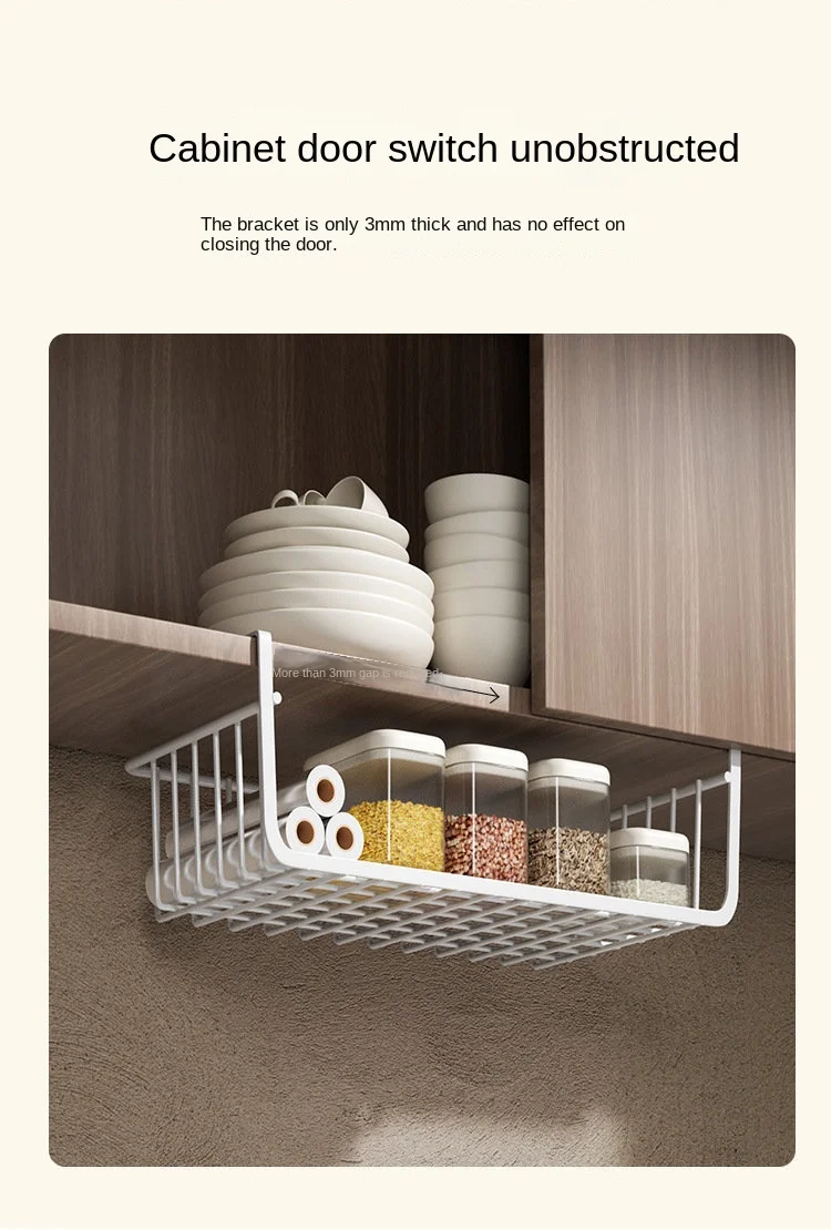 Metal Iron Kitchen Organizer Shelf Cabinet Hanging Basket Rack Desk Cabinet Storage Rack Under Table Hanging Mesh Basket