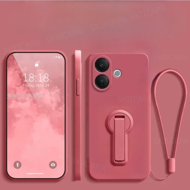 Liquid Silicone Shockproof Lanyard Holder Phone Case with Lens Protection